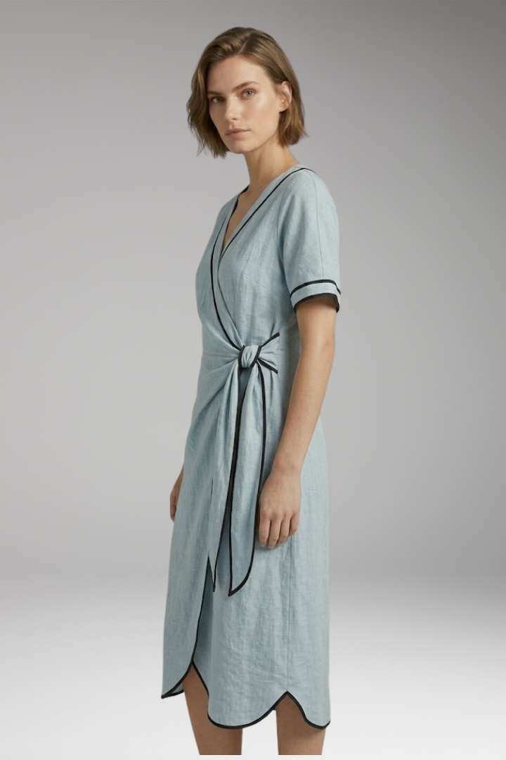 Women’s Dress with V Neck and Draped Waist