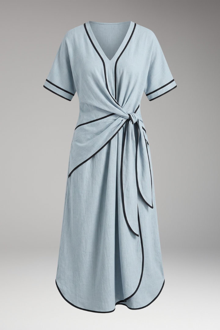 Women’s Dress with V Neck and Draped Waist