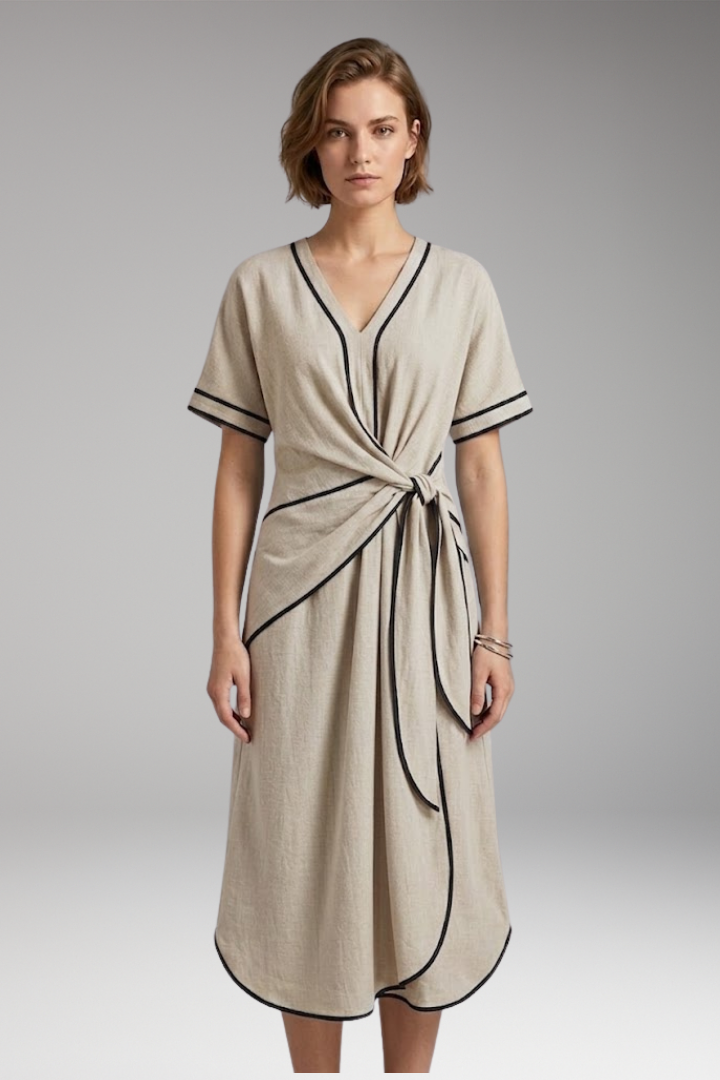 Women’s Dress with V Neck and Draped Waist