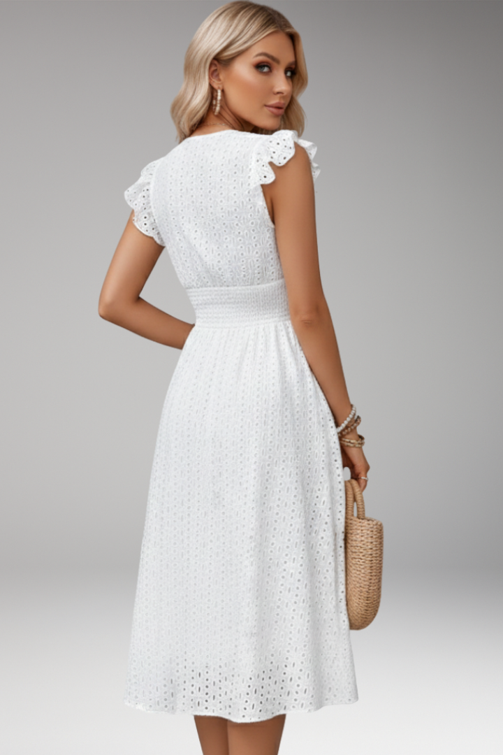 Women's Dress with V Neck and Eyelet Pattern