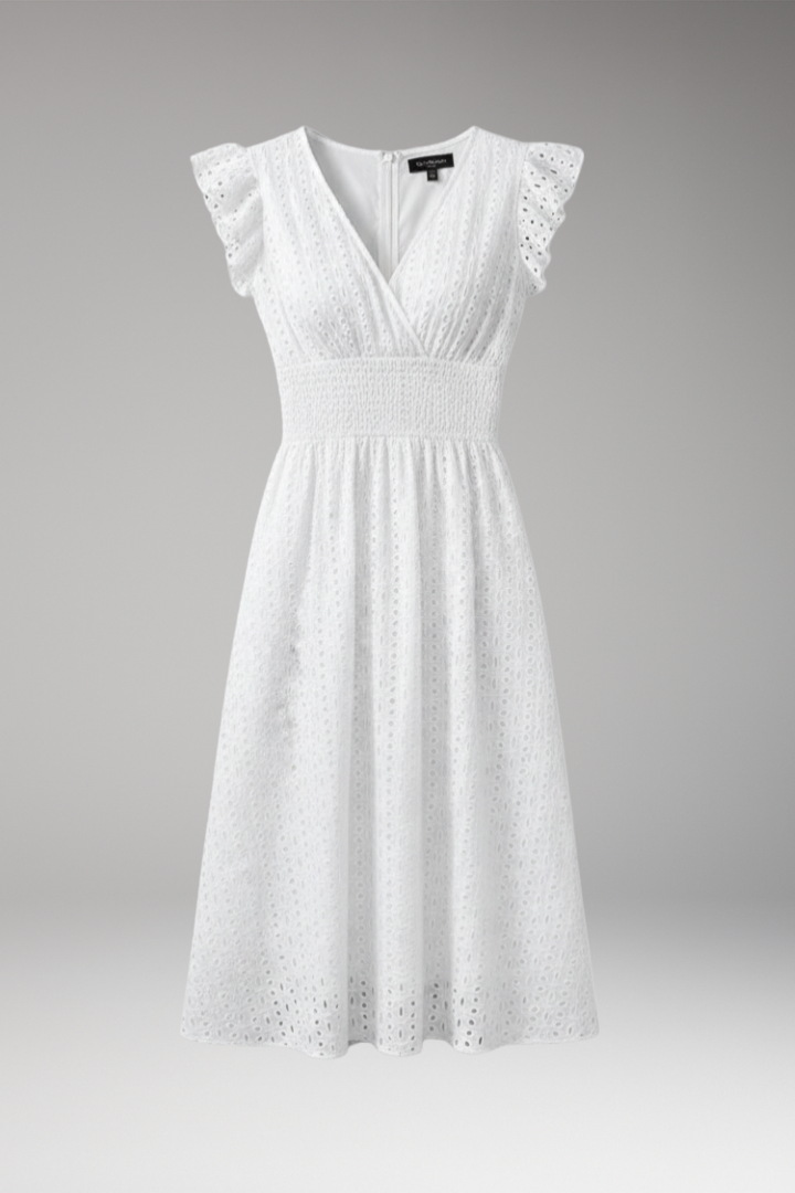 Women's Dress with V Neck and Eyelet Pattern