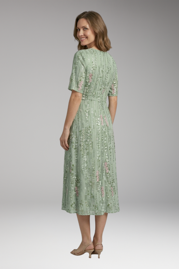 Women’s Dress with V Neck and Gathered Waist