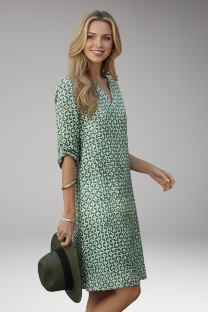Women's Dress with V Neck and Printed Pattern