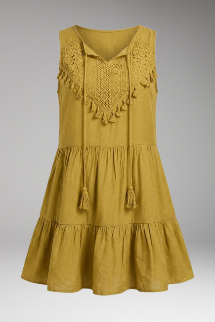 Women’s Dress with V-Neck and Crochet Tiered Design