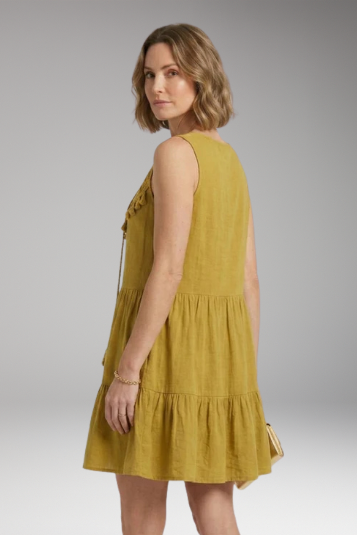Women’s Dress with V-Neck and Crochet Tiered Design