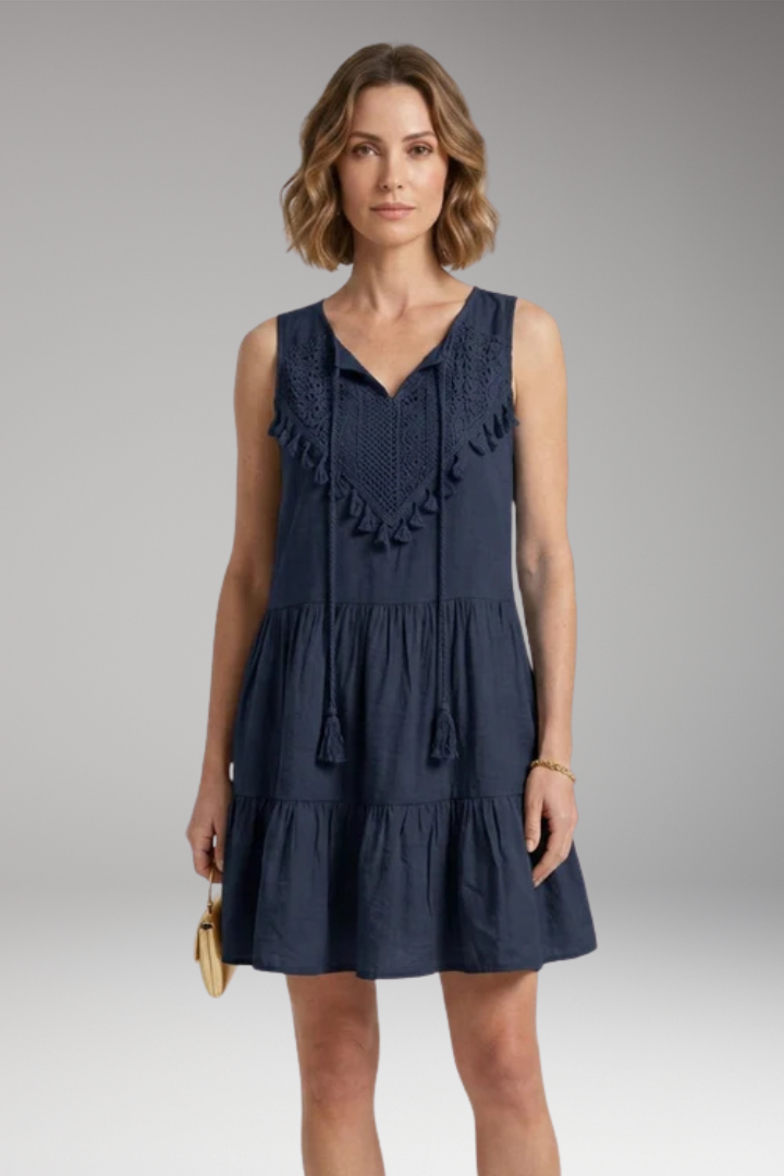 Women’s Dress with V-Neck and Crochet Tiered Design