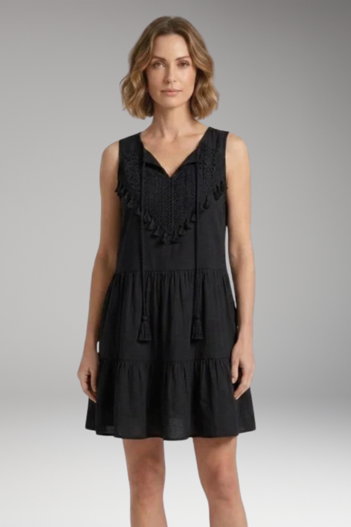 Women’s Dress with V-Neck and Crochet Tiered Design
