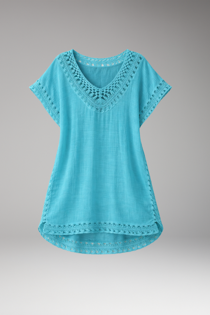 Women’s Dress with V-Neck and Crochet Trim