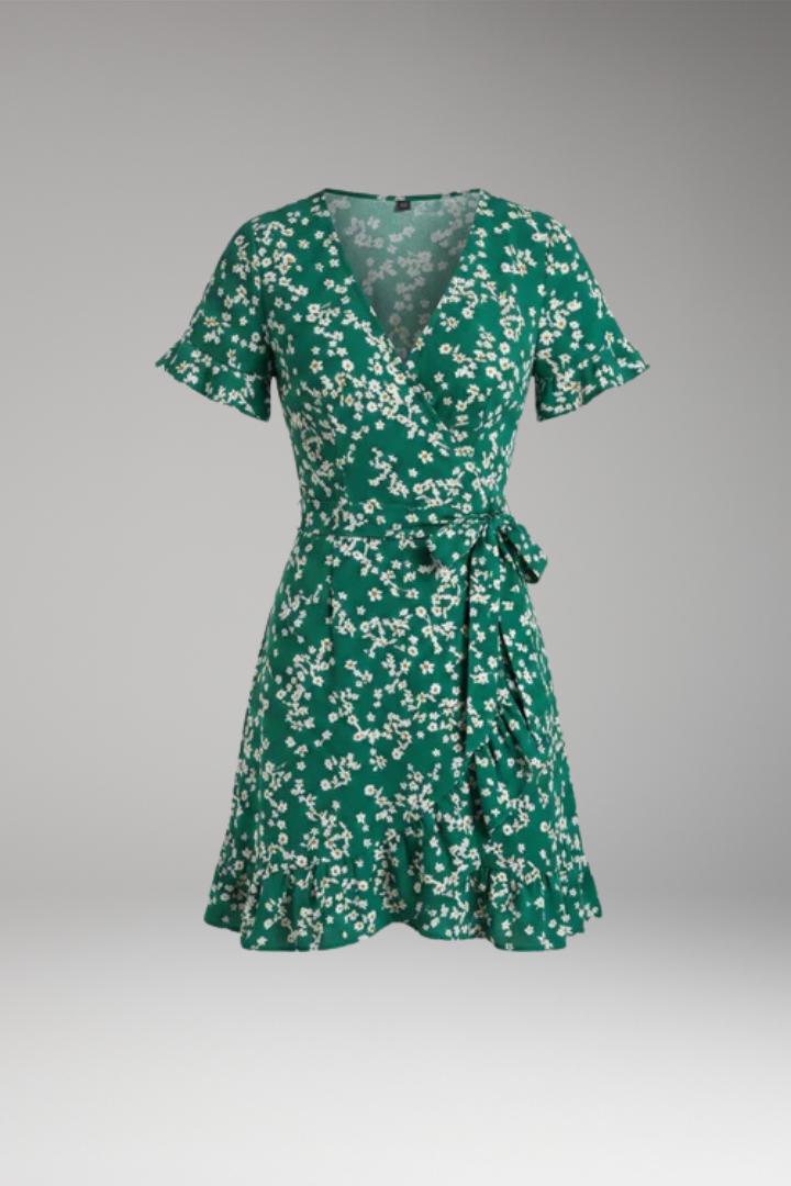Women’s Dress with V‑Neck and Ruffled Hem