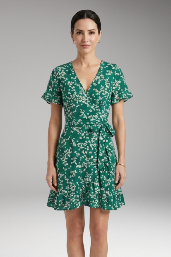 Women’s Dress with V‑Neck and Ruffled Hem