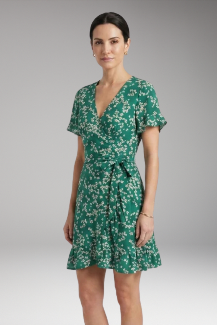 Women’s Dress with V‑Neck and Ruffled Hem