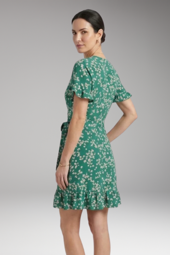 Women’s Dress with V‑Neck and Ruffled Hem