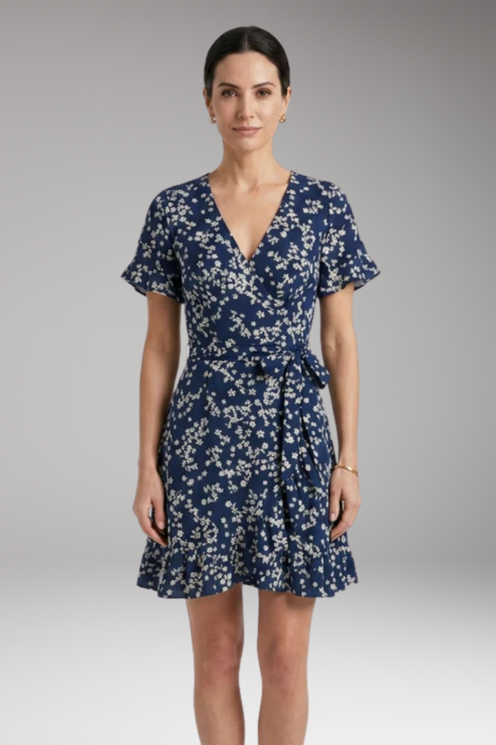 Women’s Dress with V‑Neck and Ruffled Hem