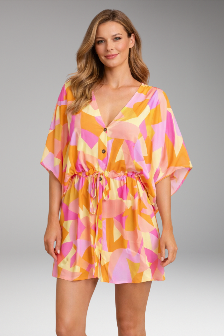 Women’s Dress with V-Neck and Waist Tie