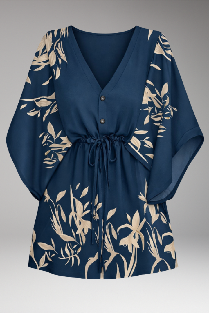 Women’s Dress with V-Neck and Waist Tie