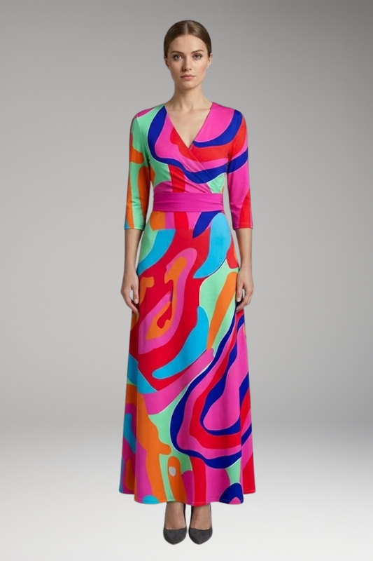 Women's Dress with Wrap Waist and 3/4 Sleeves