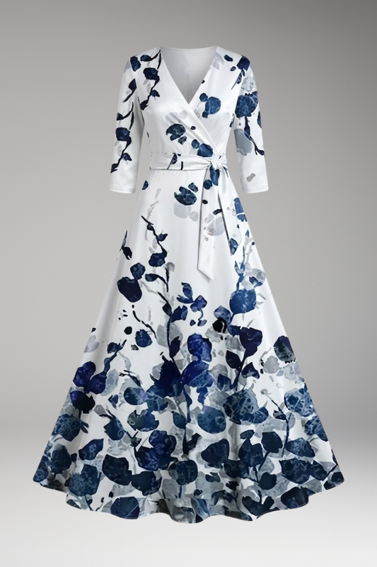 Women's Dress with Wrap Waist and 3/4 Sleeves