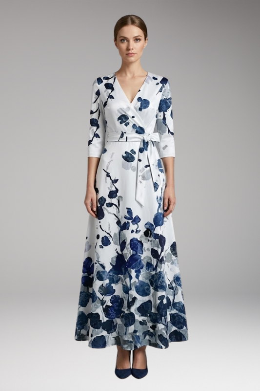 Women's Dress with Wrap Waist and 3/4 Sleeves