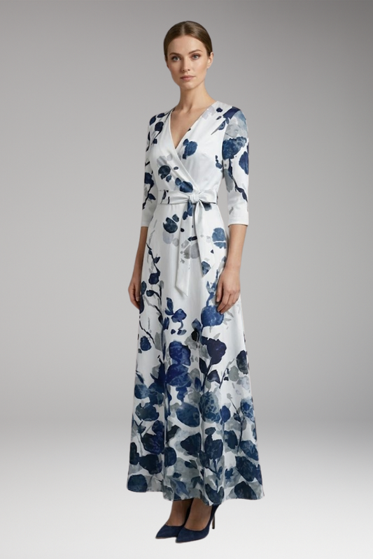 Women's Dress with Wrap Waist and 3/4 Sleeves