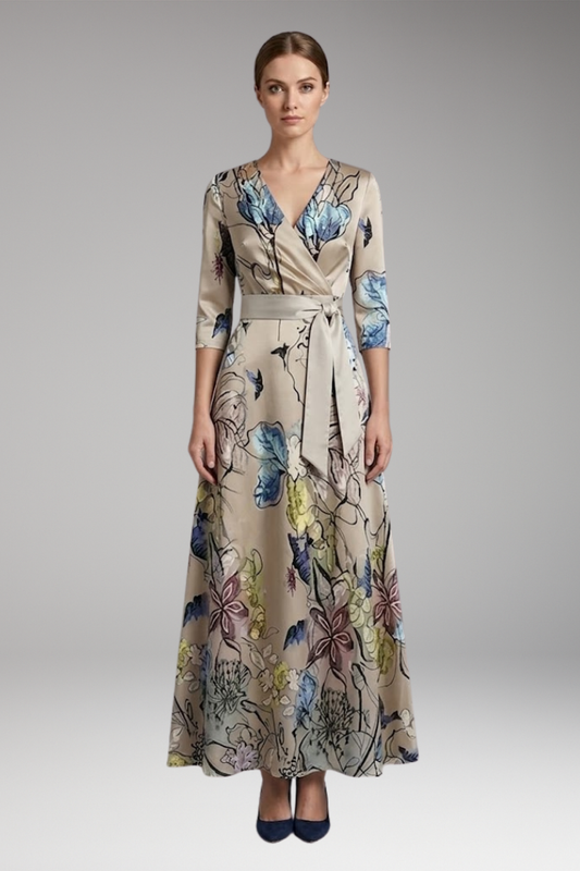 Women's Dress with Wrap Waist and 3/4 Sleeves