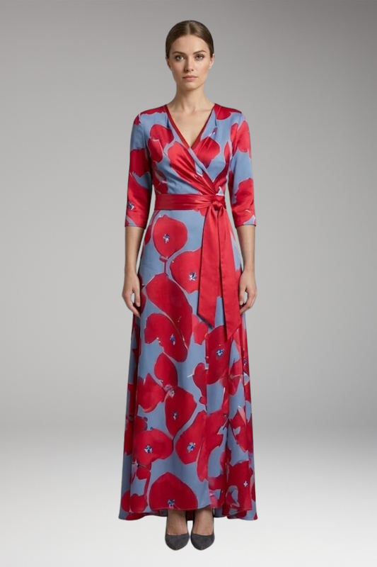 Women's Dress with Wrap Waist and 3/4 Sleeves