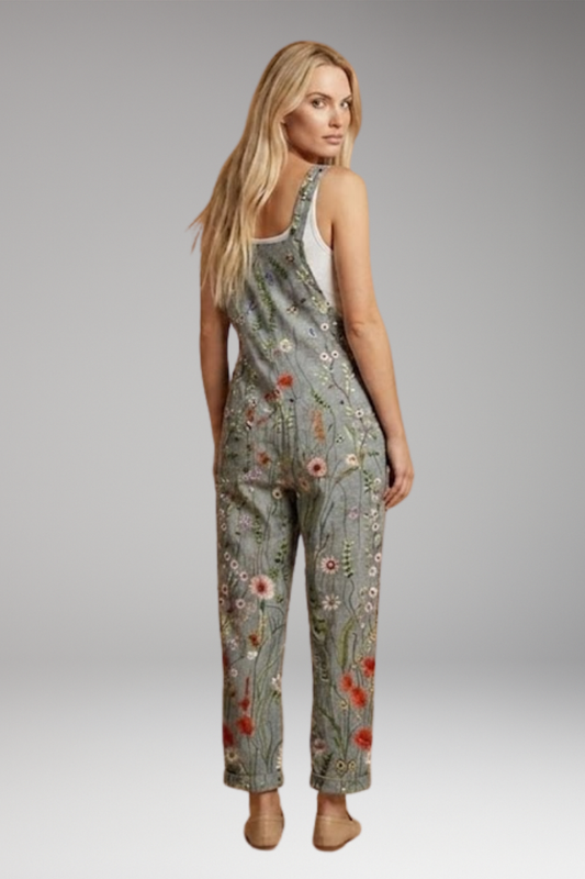 Women's Dungarees with Printed Surface and Wide Legs