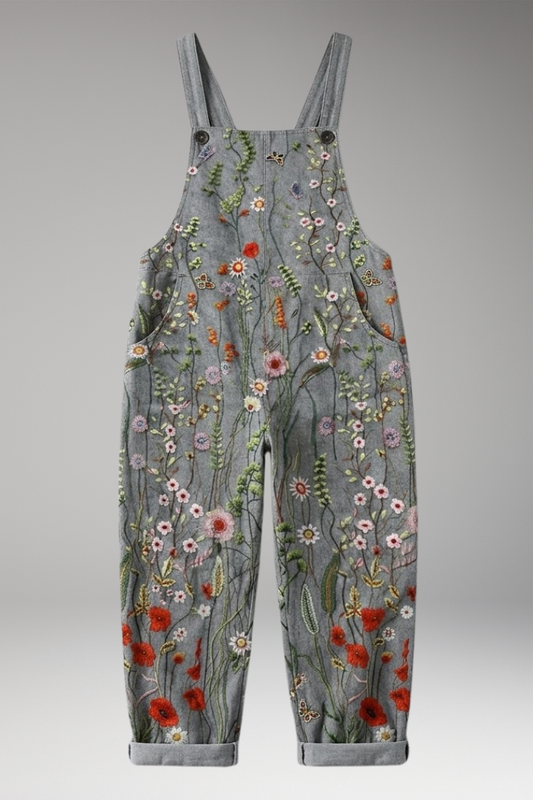 Women's Dungarees with Printed Surface and Wide Legs