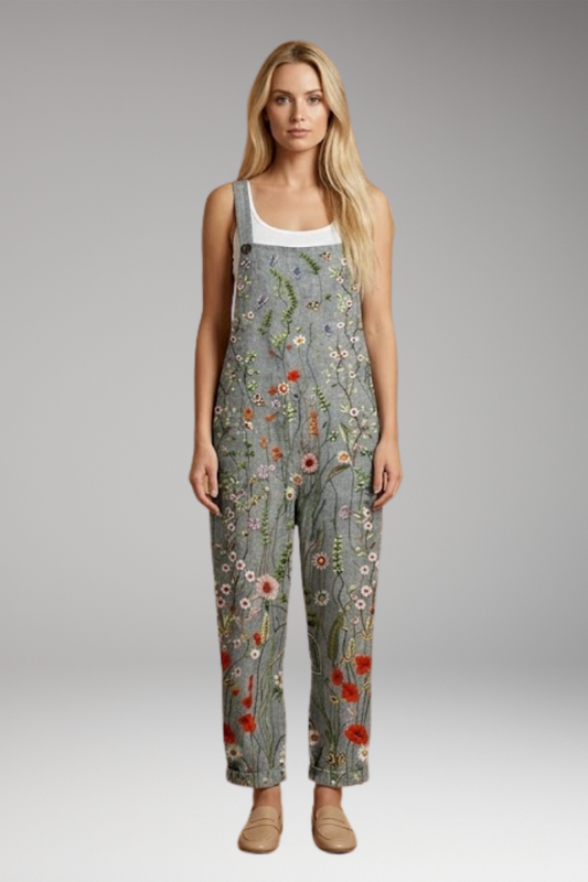 Women's Dungarees with Printed Surface and Wide Legs