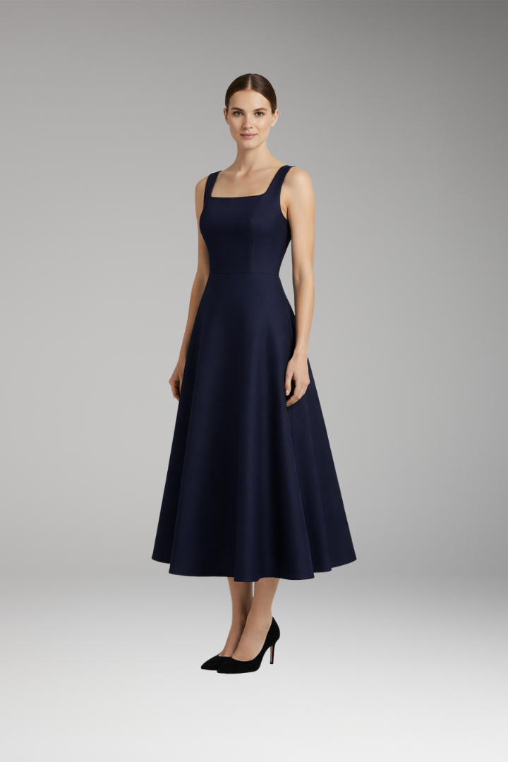 Women's Elegant Dress with Straps in Dark Blue