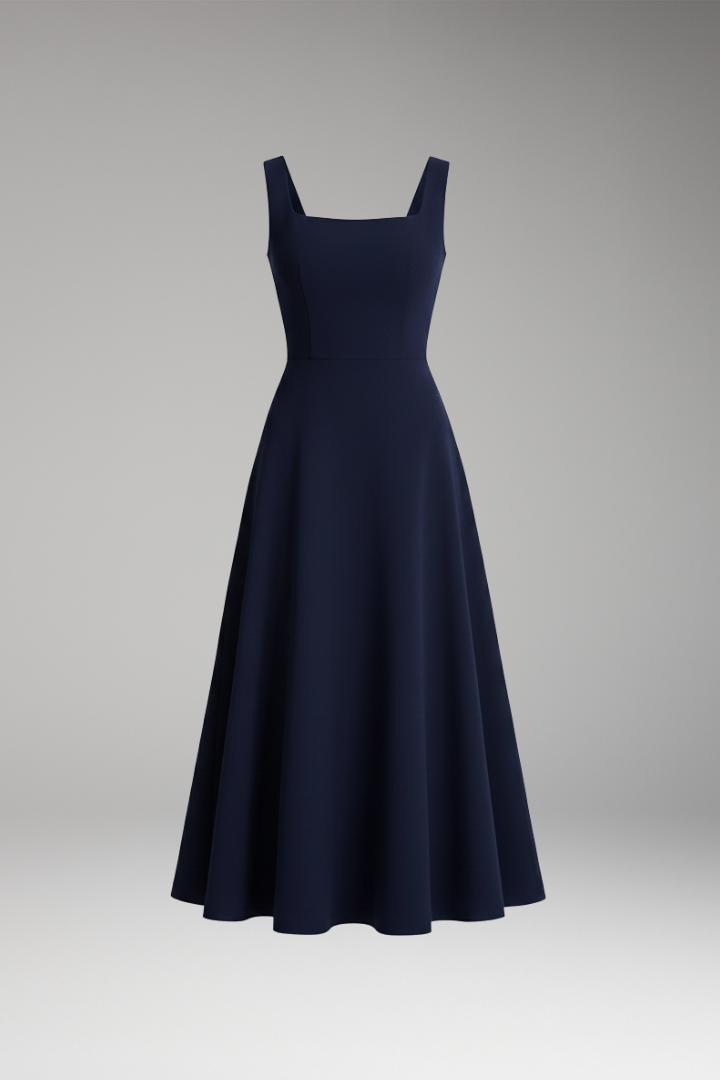 Women's Elegant Dress with Straps in Dark Blue