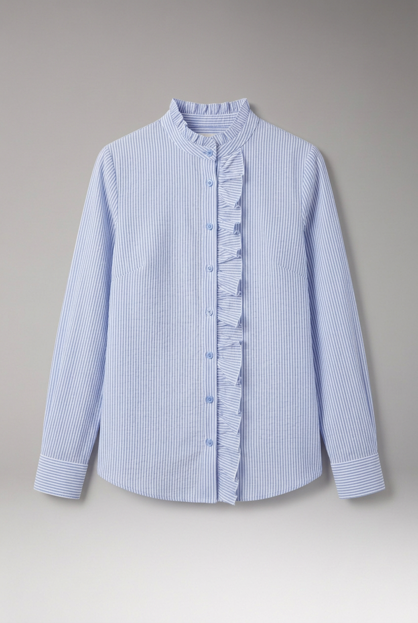Women's Elegant Ruffle-Trim Button-Front Long-Sleeve Blouse