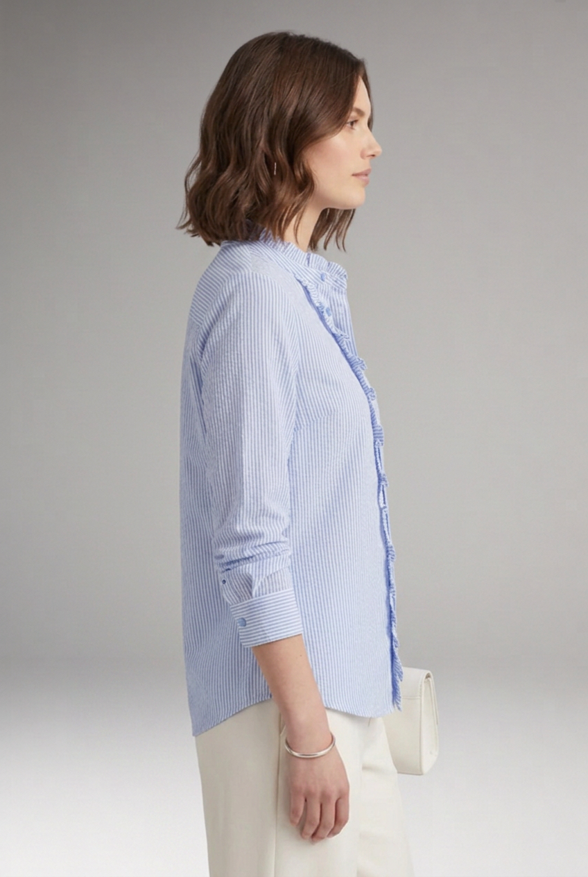 Women's Elegant Ruffle-Trim Button-Front Long-Sleeve Blouse