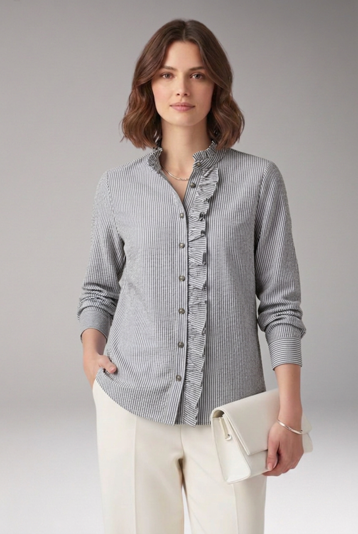 Women's Elegant Ruffle-Trim Button-Front Long-Sleeve Blouse