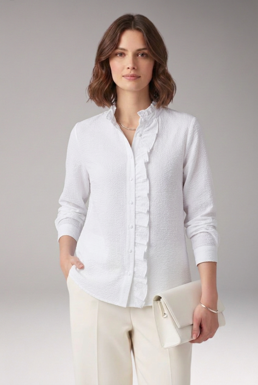 Women's Elegant Ruffle-Trim Button-Front Long-Sleeve Blouse