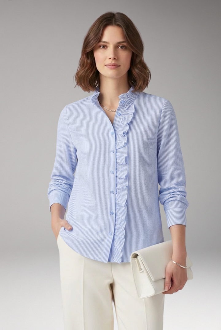 Women's Elegant Ruffle-Trim Button-Front Long-Sleeve Blouse