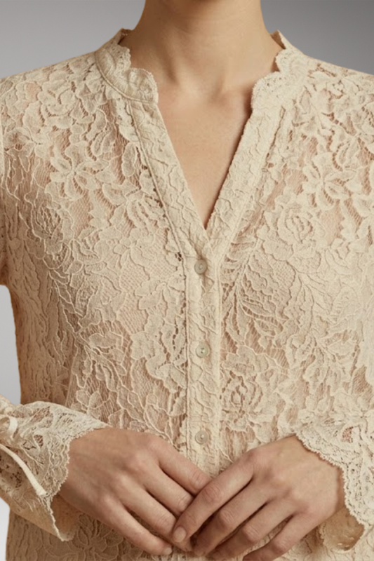 Women's Embroidered Blouse with V-Neck and Bell Sleeves