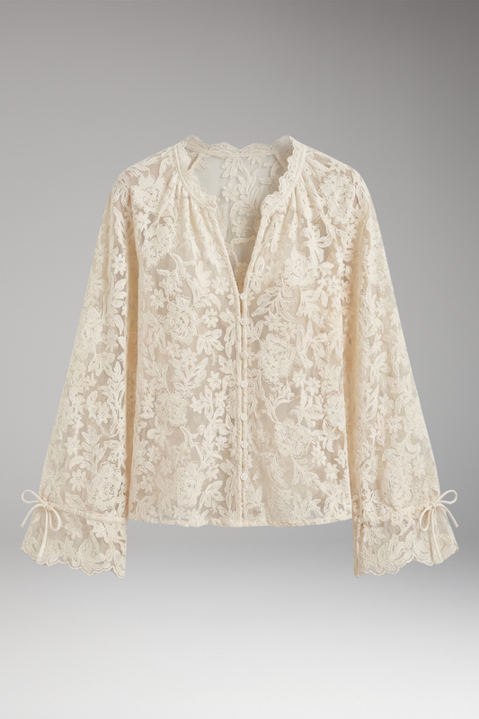 Women's Embroidered Blouse with V-Neck and Bell Sleeves