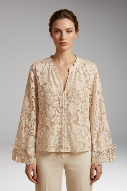 Women's Embroidered Blouse with V-Neck and Bell Sleeves