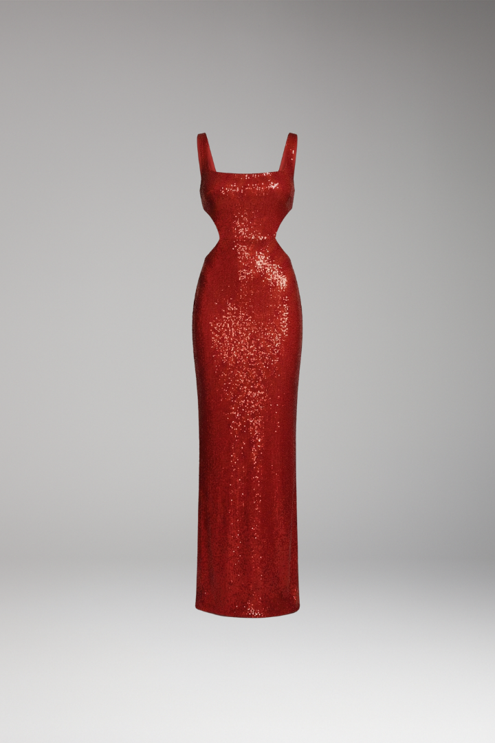 Women's Evening Dress with Sequin Finish and Fitted Design