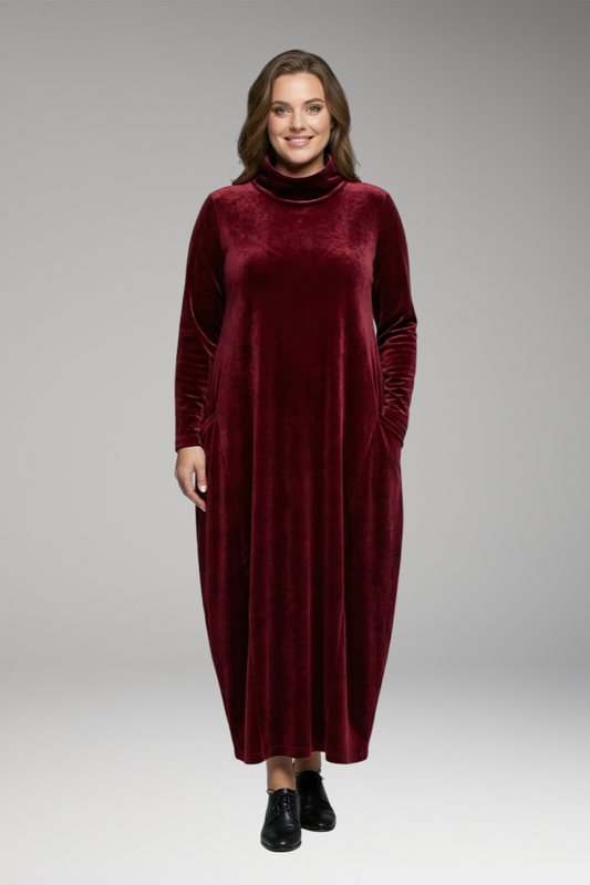 Women's Evening Dress with Velvet Fabric and Relaxed Fit