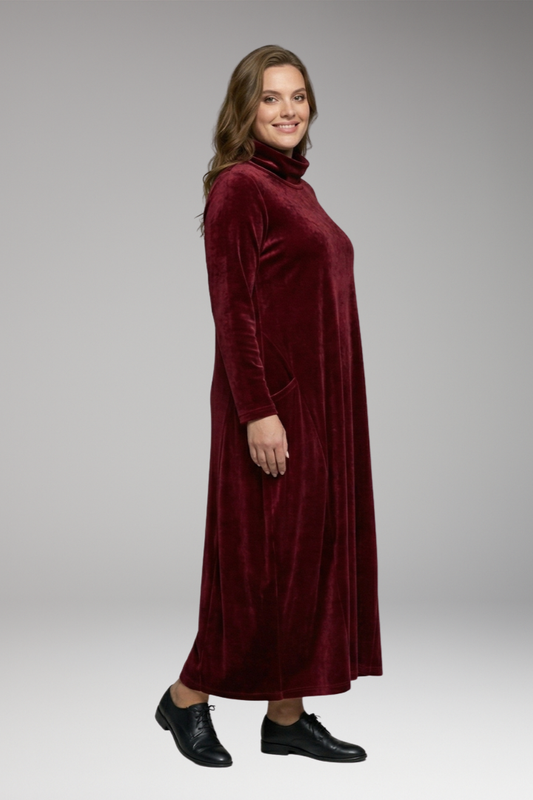 Women's Evening Dress with Velvet Fabric and Relaxed Fit