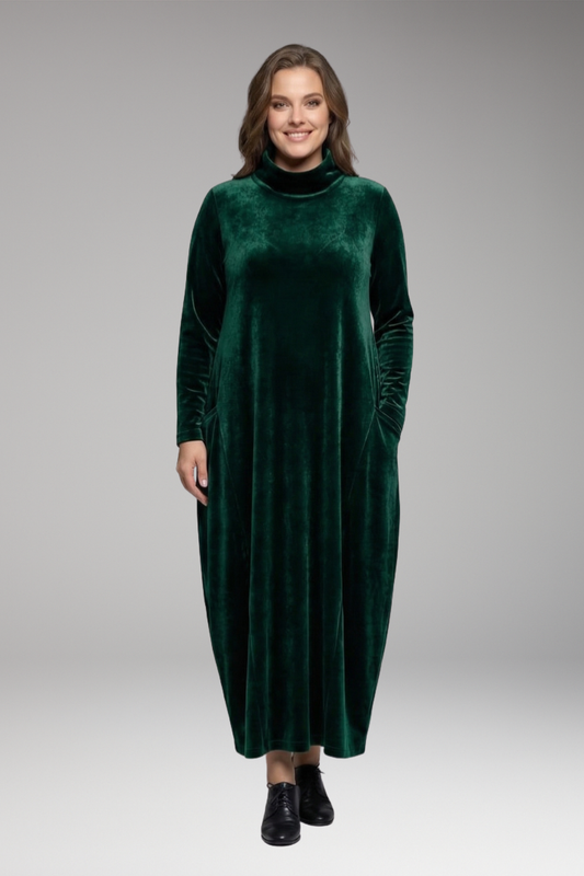 Women's Evening Dress with Velvet Fabric and Relaxed Fit