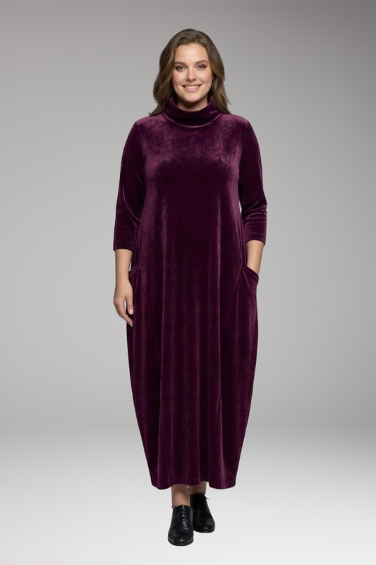 Women's Evening Dress with Velvet Fabric and Relaxed Fit
