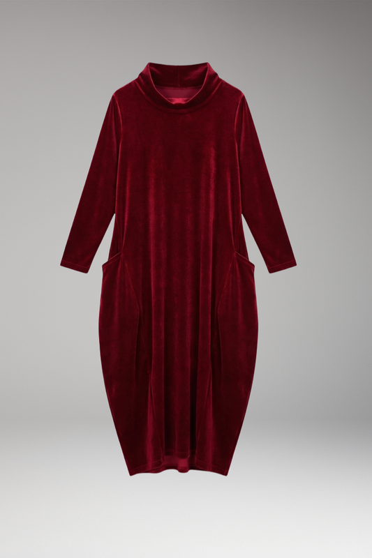 Women's Evening Dress with Velvet Fabric and Relaxed Fit