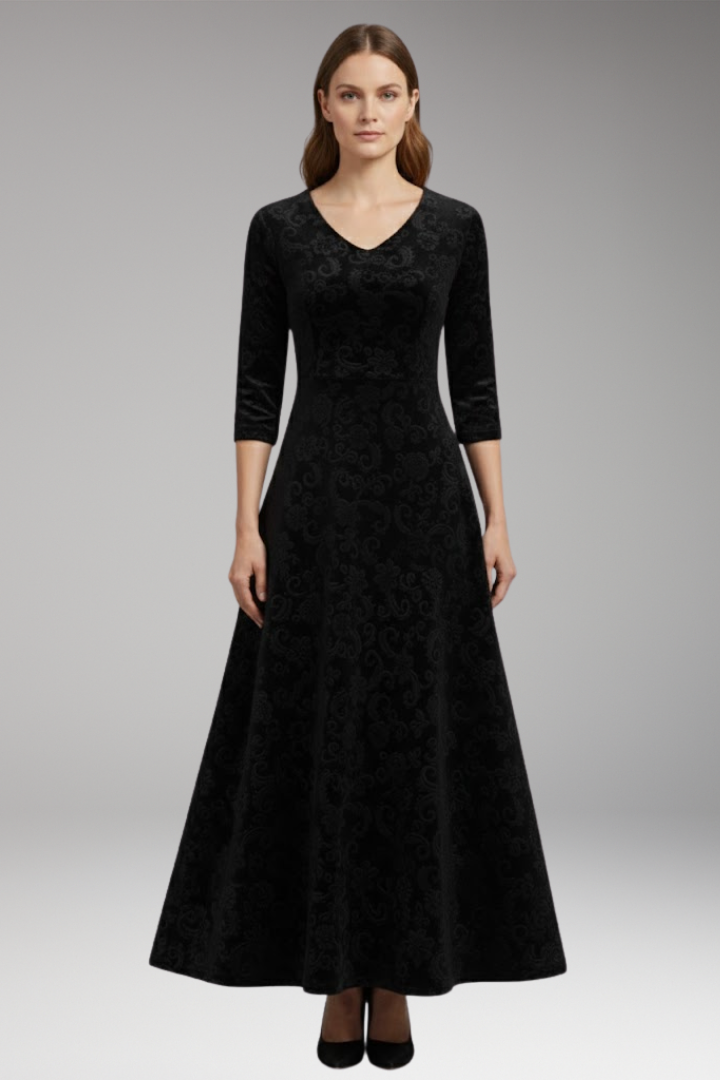 Women’s Flared Dress with Velvet Fabric and Figure-Flattering Cut