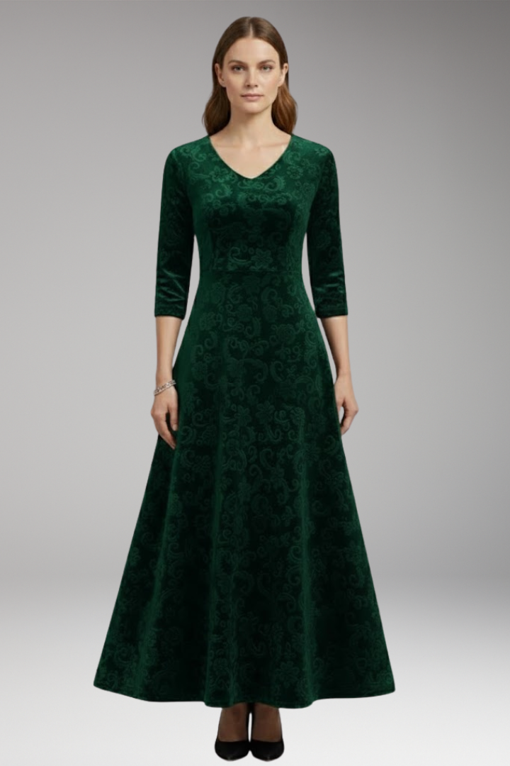 Women’s Flared Dress with Velvet Fabric and Figure-Flattering Cut