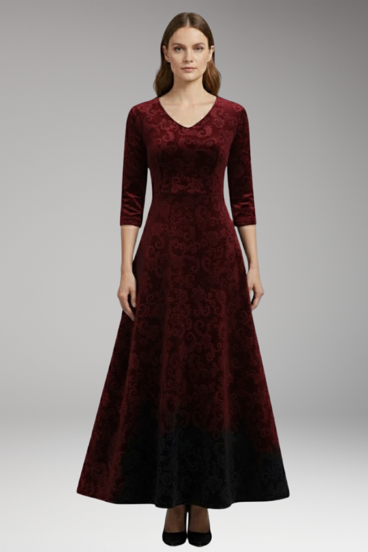 Women’s Flared Dress with Velvet Fabric and Figure-Flattering Cut