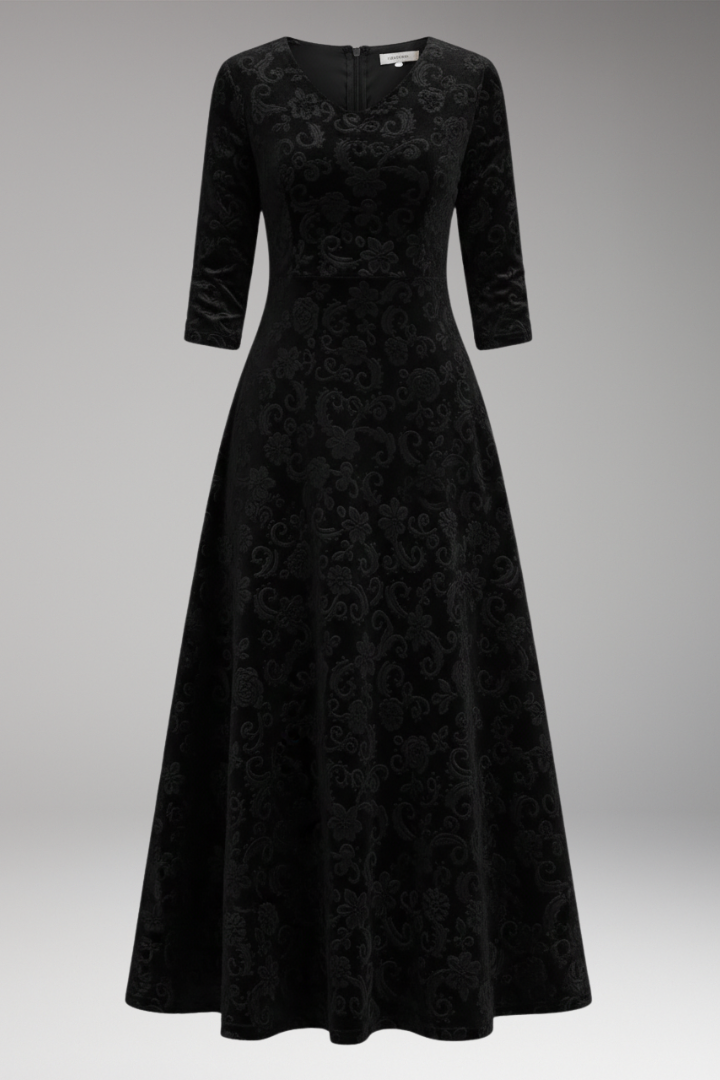 Women’s Flared Dress with Velvet Fabric and Figure-Flattering Cut