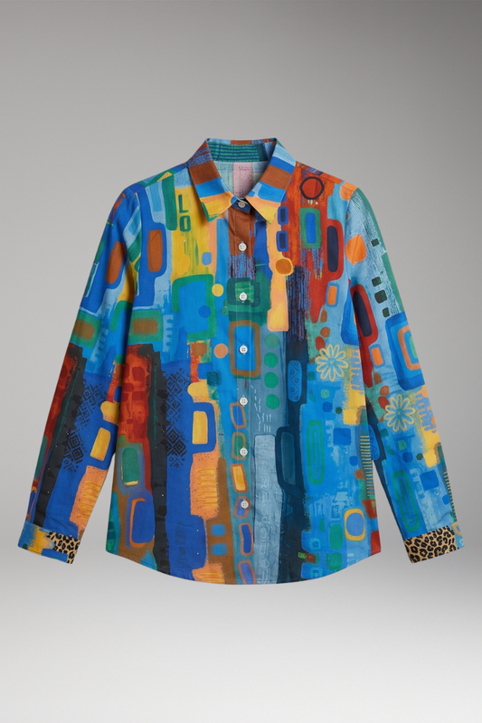 Women's Floral Blouse with Long Sleeves and Button-Down Closure