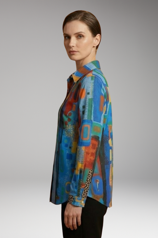 Women's Floral Blouse with Long Sleeves and Button-Down Closure
